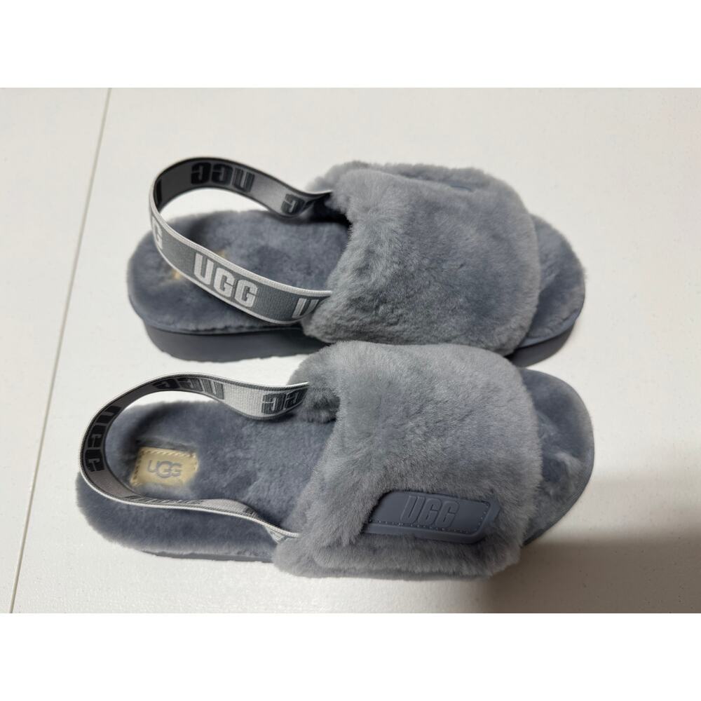 UGG Disco Slide Platform Slipper Sz 10 Color Ash Fog Sheepskin Upper And Insole - Picture 5 of 11